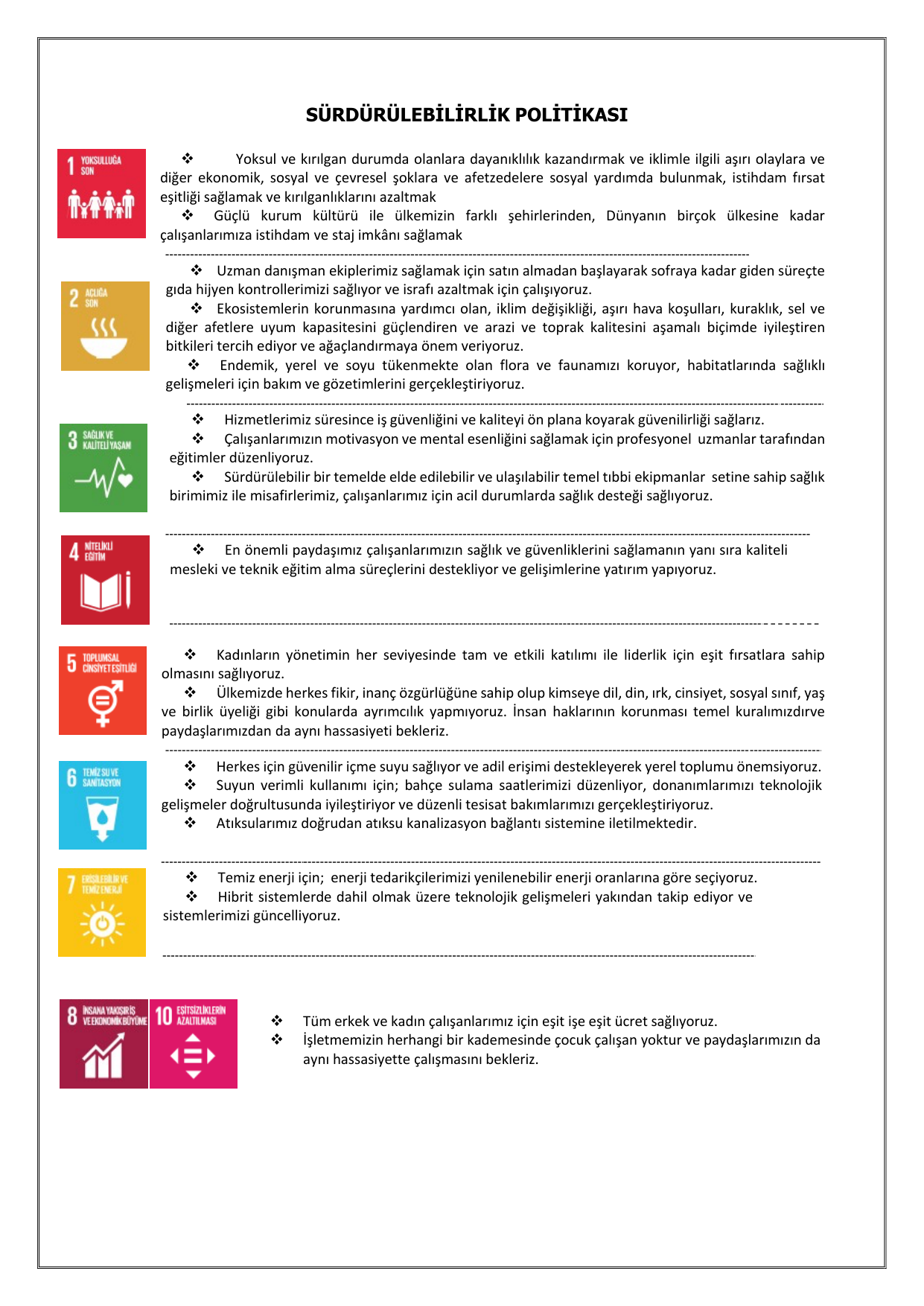 Sürdürülebilirlik Politikası Sayfa 1